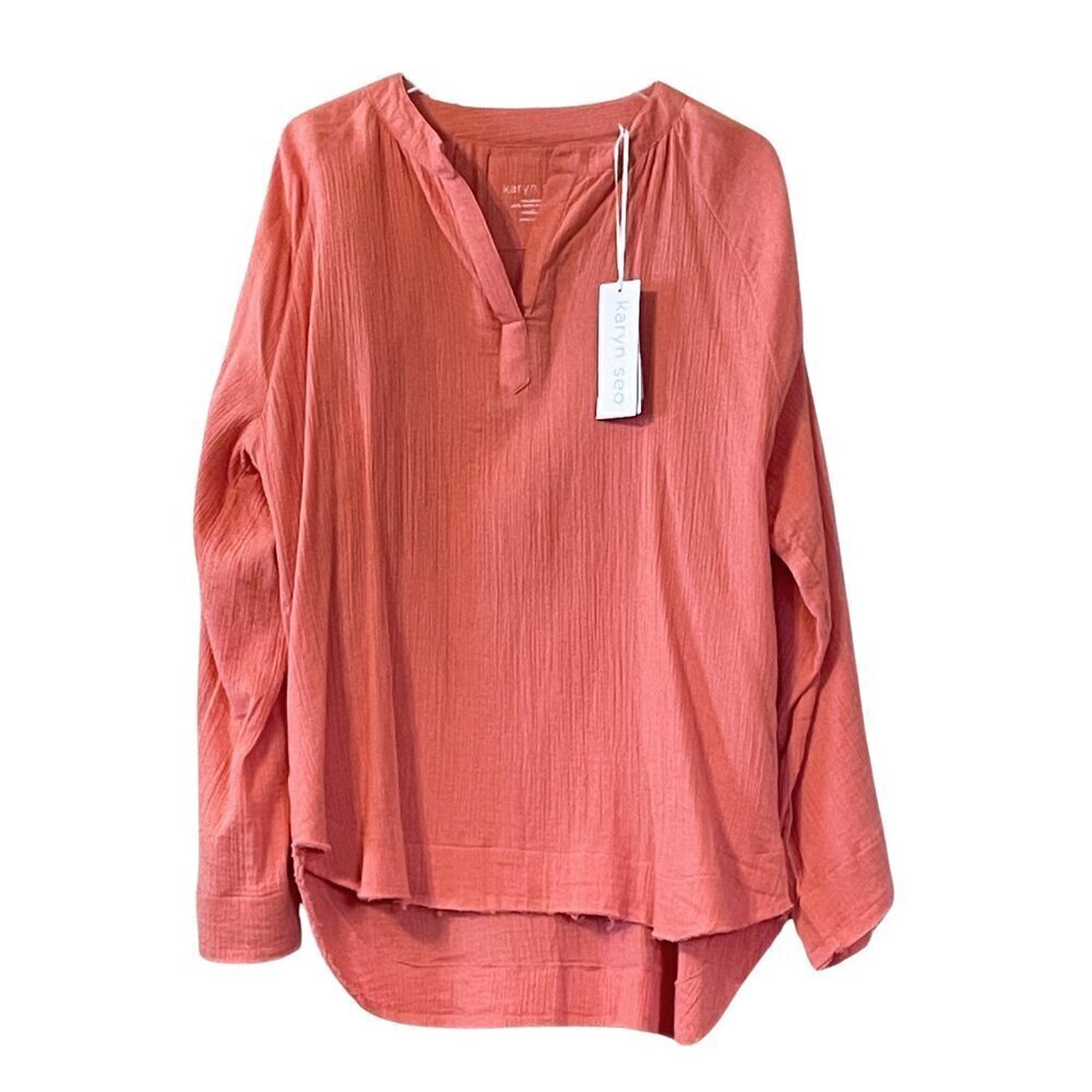 NWT Karyn Seo Jasper Crinkle Gauzy Long Sleeve Top in Poppy Red Sz. M